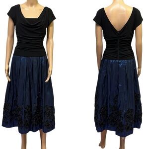 SL Fashions Black Blue Semi Formal Cocktail Ruched Side Embellished Dress Size 6